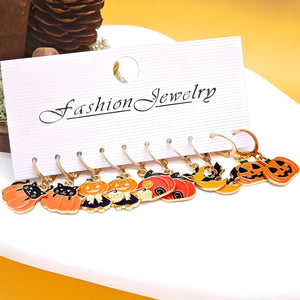 Feather & Fawn Halloween Alloy Earrings | Random Spooky Pair (Pumpkin, Bat, Ghost & Cat Designs) Halloween