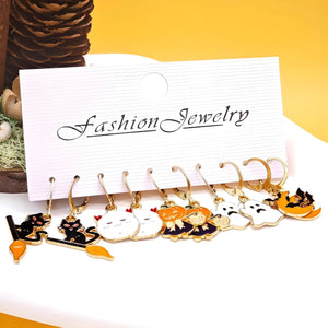Feather & Fawn Halloween Alloy Earrings | Random Spooky Pair (Pumpkin, Bat, Ghost & Cat Designs) Halloween