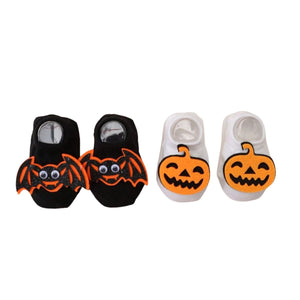 Feather & Fawn Halloween Baby Socks | Pumpkin or Bat Design (0 - 6 Months) Halloween