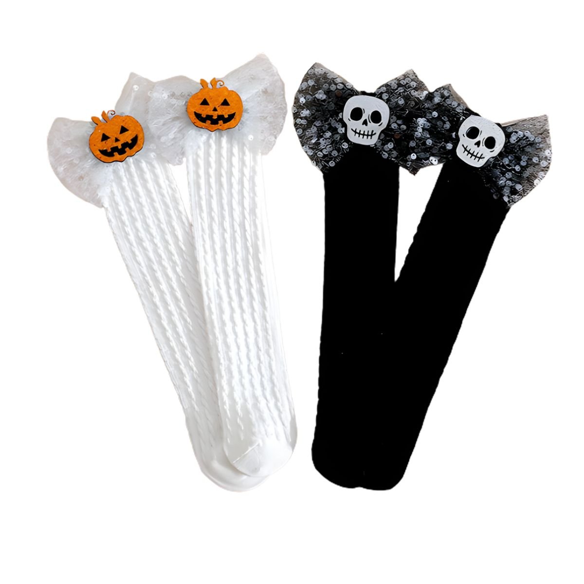 Feather & Fawn Halloween Bow Knee - High Socks | Pumpkin or Skull Design Halloween