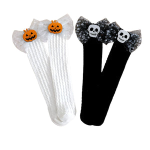 Feather & Fawn Halloween Bow Knee - High Socks | Pumpkin or Skull Design Halloween