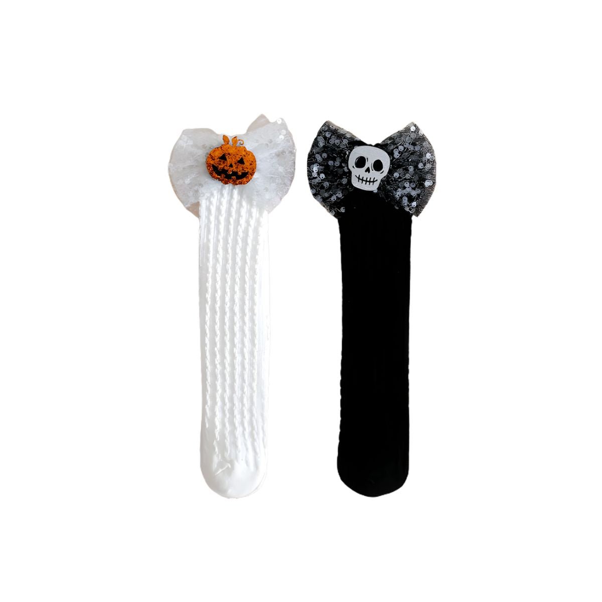 Feather & Fawn Halloween Bow Knee - High Socks | Pumpkin or Skull Design Halloween