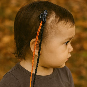 Feather & Fawn Halloween Braided Hair Clip | Black & Orange Clip - On Extension Halloween