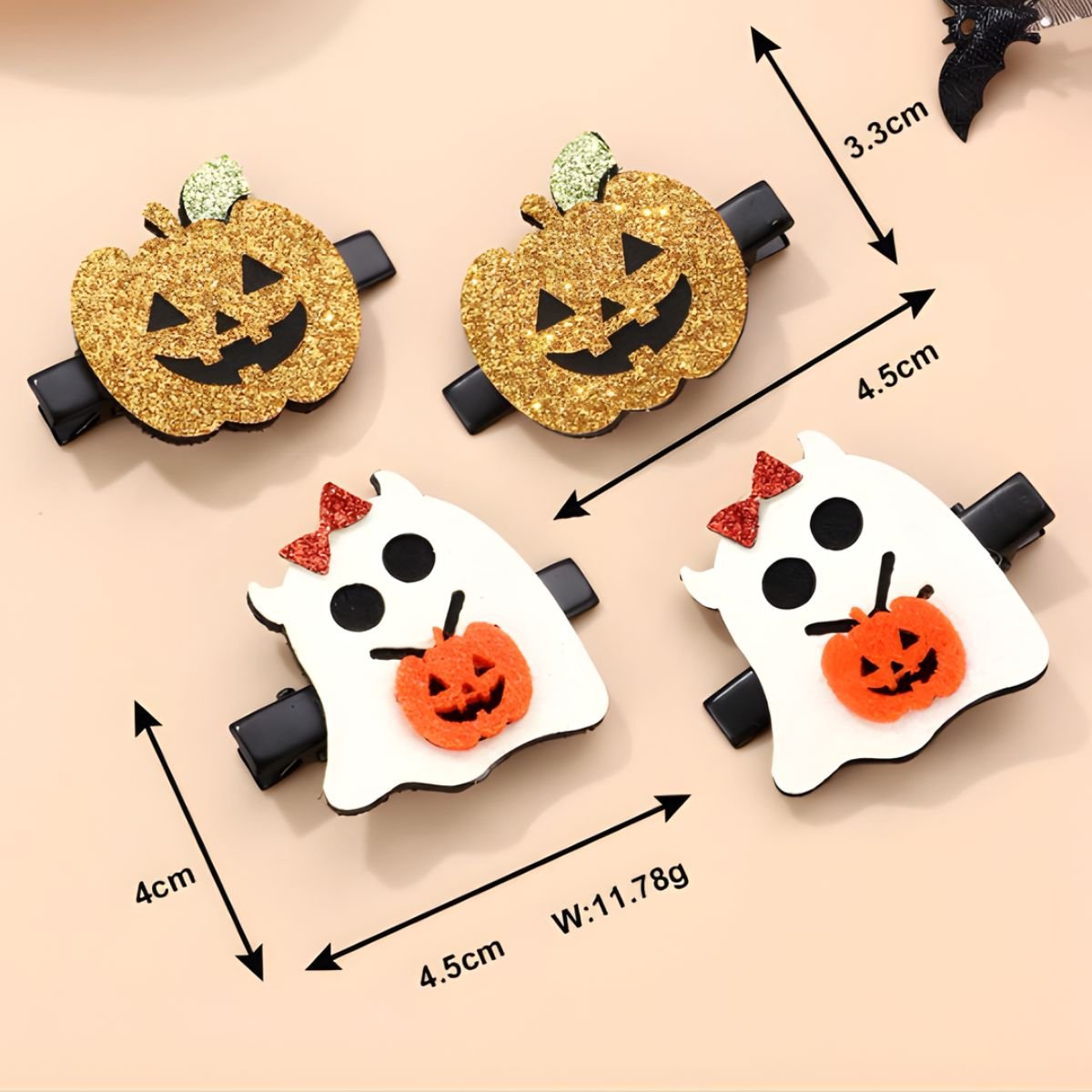 Feather & Fawn Halloween Ghost & Pumpkin Hair Clips | 4 - Piece Glitter Set Halloween