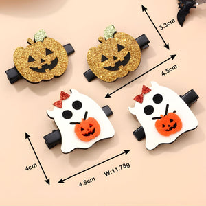 Feather & Fawn Halloween Ghost & Pumpkin Hair Clips | 4 - Piece Glitter Set Halloween
