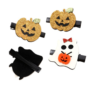 Feather & Fawn Halloween Ghost & Pumpkin Hair Clips | 4 - Piece Glitter Set Halloween