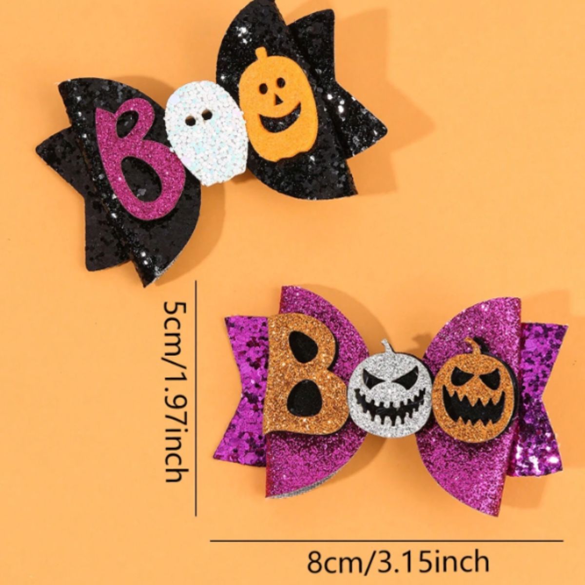 Feather & Fawn Halloween Glitter “BOO” Hair Bow Clip | Random Design Halloween