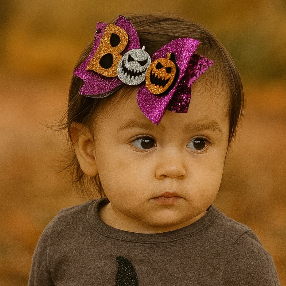 Feather & Fawn Halloween Glitter “BOO” Hair Bow Clip | Random Design Halloween