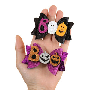Feather & Fawn Halloween Glitter “BOO” Hair Bow Clip | Random Design Halloween