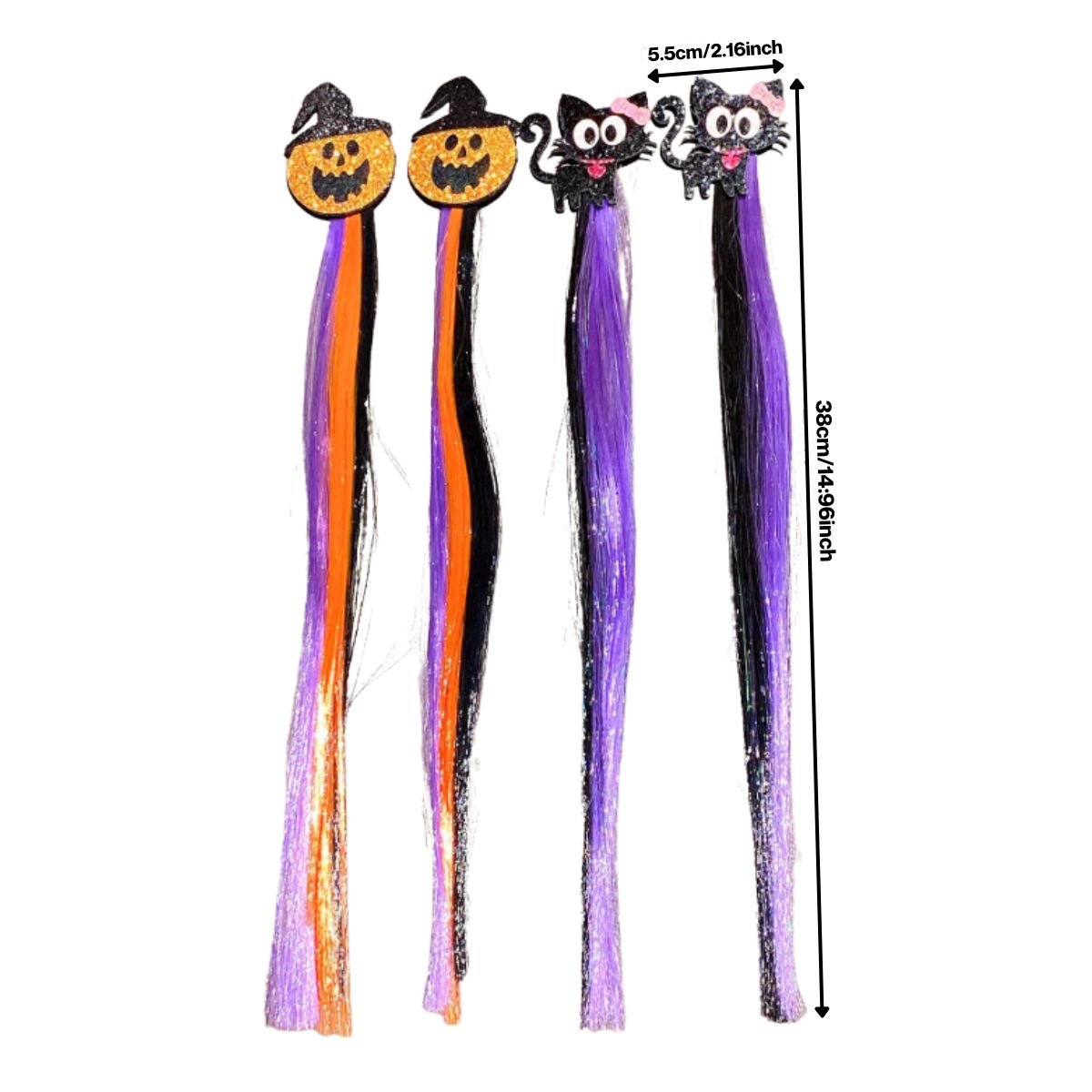 Feather & Fawn Halloween Hair Extensions Clip - On | Pumpkin Witch or Black Cat Design Halloween