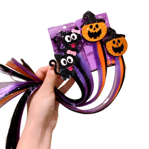 Feather & Fawn Halloween Hair Extensions Clip - On | Pumpkin Witch or Black Cat Design Halloween
