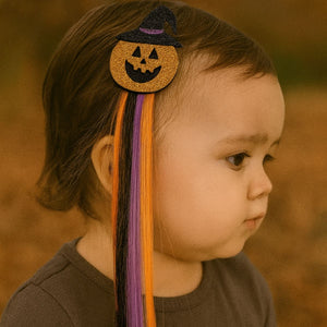 Feather & Fawn Halloween Hair Extensions Clip - On | Pumpkin Witch or Black Cat Design Halloween