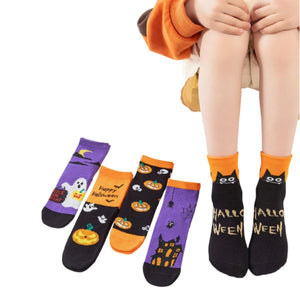 Feather & Fawn Halloween Kids Socks – Pumpkin, Ghost, Cat & Spooky House Designs Halloween