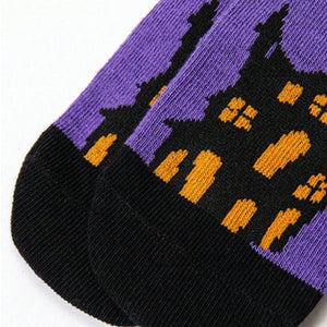 Feather & Fawn Halloween Kids Socks – Pumpkin, Ghost, Cat & Spooky House Designs Halloween