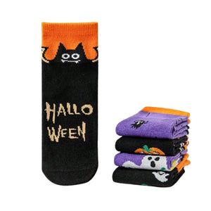 Feather & Fawn Halloween Kids Socks – Pumpkin, Ghost, Cat & Spooky House Designs Halloween