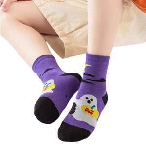 Feather & Fawn Halloween Kids Socks – Pumpkin, Ghost, Cat & Spooky House Designs Halloween