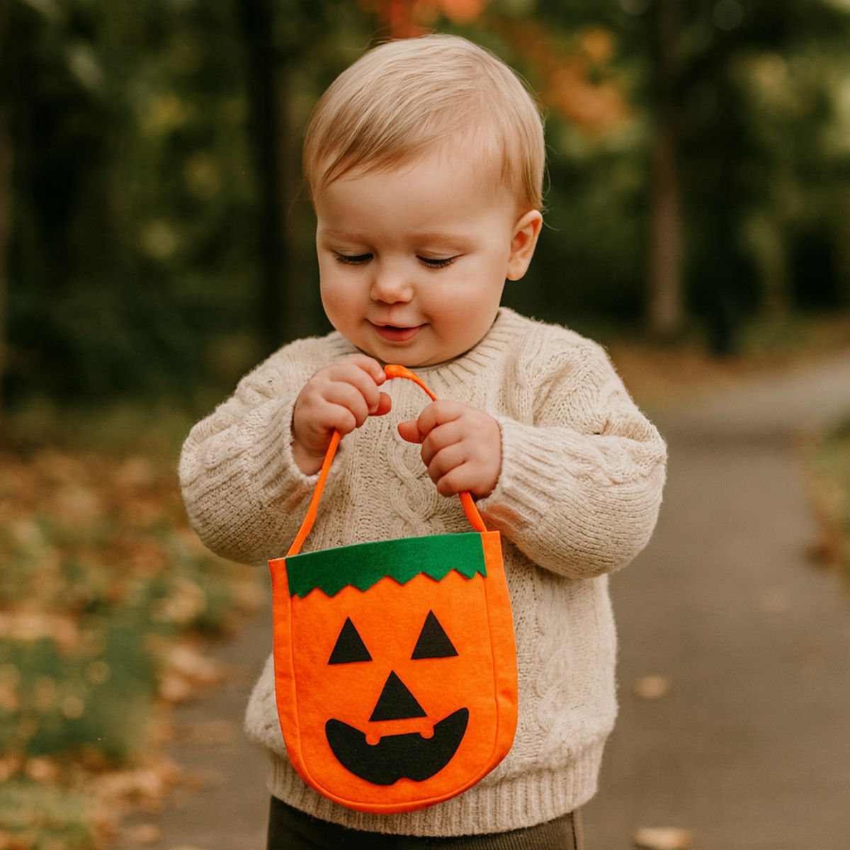 Feather & Fawn Halloween Pumpkin Tote Bag | Trick - or - Treat Candy Bag for Kids Halloween