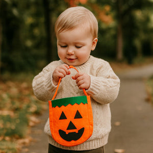 Feather & Fawn Halloween Pumpkin Tote Bag | Trick - or - Treat Candy Bag for Kids Halloween