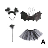 Feather & Fawn Kids Halloween Costume Set | Bat & Spider 4 - Piece Dress - Up Outfit (Wings, Skirt, Headband & Wand)