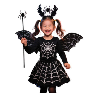 Feather & Fawn Kids Halloween Costume Set | Bat & Spider 4 - Piece Dress - Up Outfit (Wings, Skirt, Headband & Wand)
