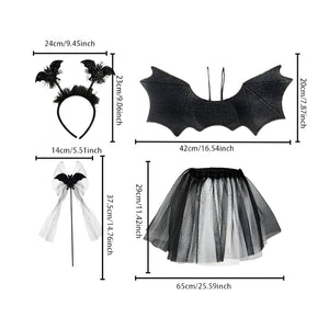 Feather & Fawn Kids Halloween Costume Set | Bat & Spider 4 - Piece Dress - Up Outfit (Wings, Skirt, Headband & Wand)