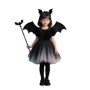 Feather & Fawn Kids Halloween Costume Set | Bat & Spider 4 - Piece Dress - Up Outfit (Wings, Skirt, Headband & Wand)