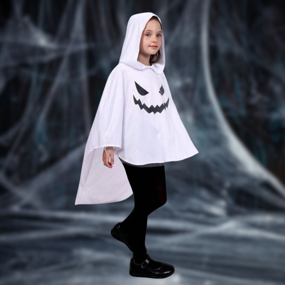 Feather & Fawn Kids Luminous Ghost Cape Costume | Glow - in - the - Dark Halloween Hooded Cloak Halloween