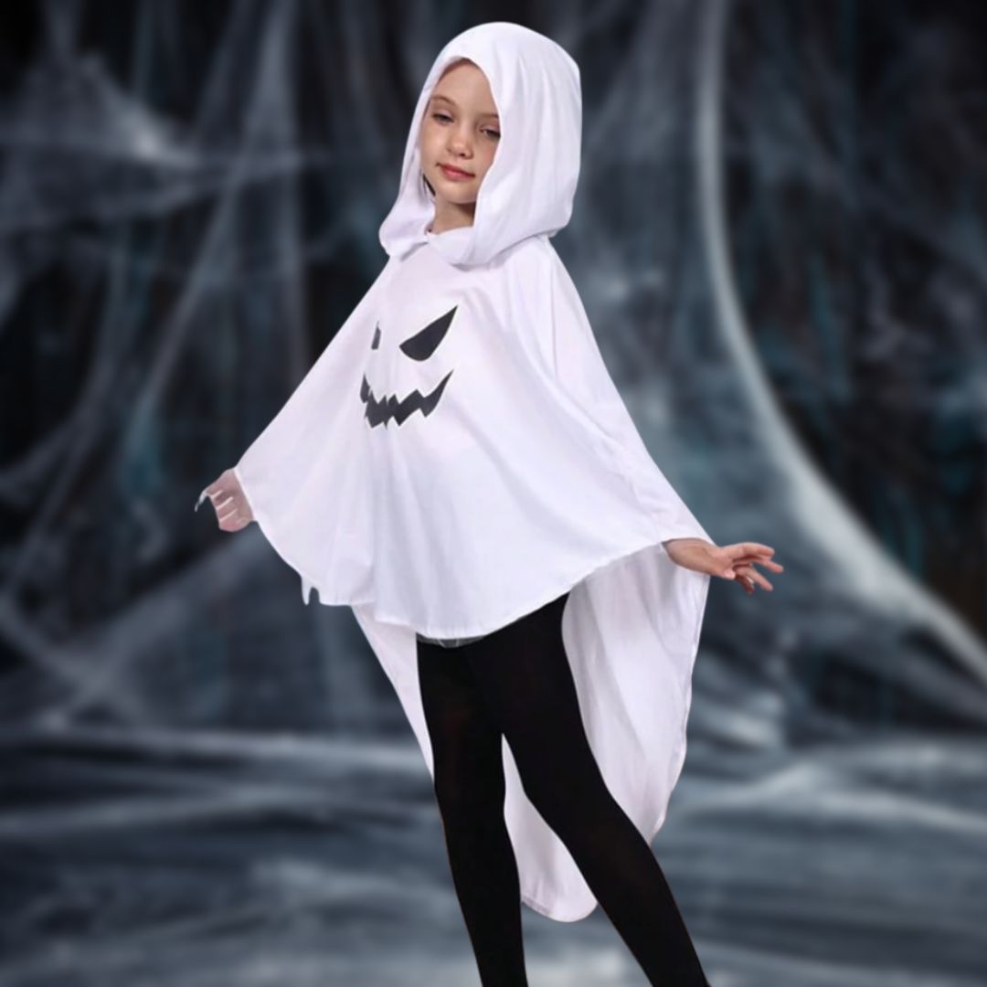 Feather & Fawn Kids Luminous Ghost Cape Costume | Glow - in - the - Dark Halloween Hooded Cloak Halloween