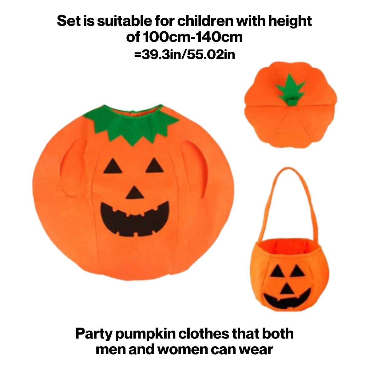 Feather & Fawn Kids Pumpkin Halloween Costume Set | 3 - Piece Outfit with Hat, Cloak & Pumpkin Bag (Fits Ages 3–10 Years) Halloween