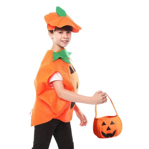 Feather & Fawn Kids Pumpkin Halloween Costume Set | 3 - Piece Outfit with Hat, Cloak & Pumpkin Bag (Fits Ages 3–10 Years) Halloween