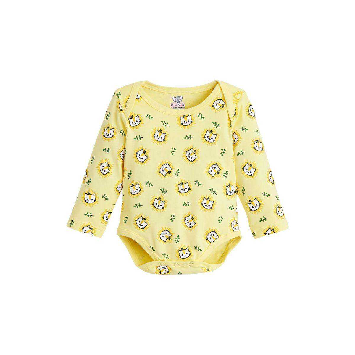 Feather & Fawn OJOS long sleeve cotton baby bodysuit with lap shoulder and crotch snaps