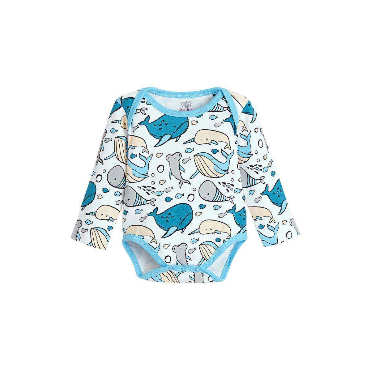 Feather & Fawn OJOS long sleeve cotton baby bodysuit with lap shoulder and crotch snaps