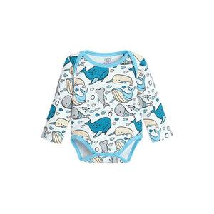 Feather & Fawn OJOS long sleeve cotton baby bodysuit with lap shoulder and crotch snaps