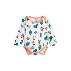 Feather & Fawn OJOS long sleeve cotton baby bodysuit with lap-shoulder