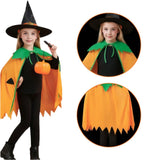 Feather & Fawn Pumpkin Cloak with Witch Hat | Kids Halloween Costume Cape Set Halloween