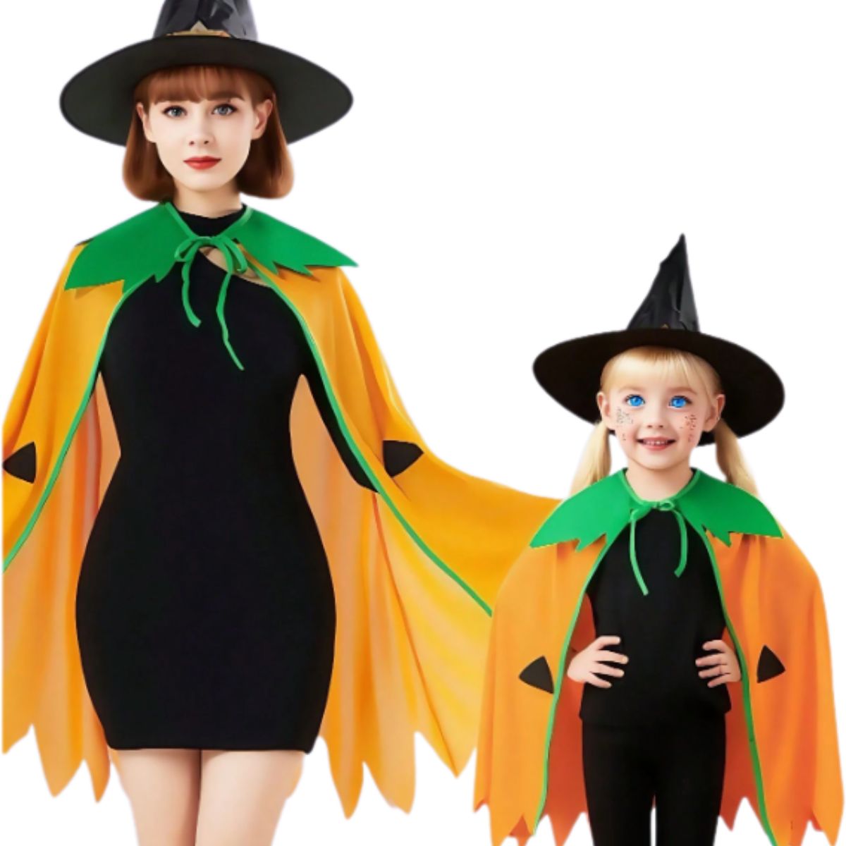 Feather & Fawn Pumpkin Cloak with Witch Hat | Kids Halloween Costume Cape Set Halloween