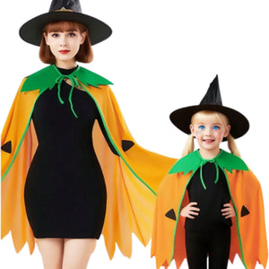 Feather & Fawn Pumpkin Cloak with Witch Hat | Kids Halloween Costume Cape Set Halloween