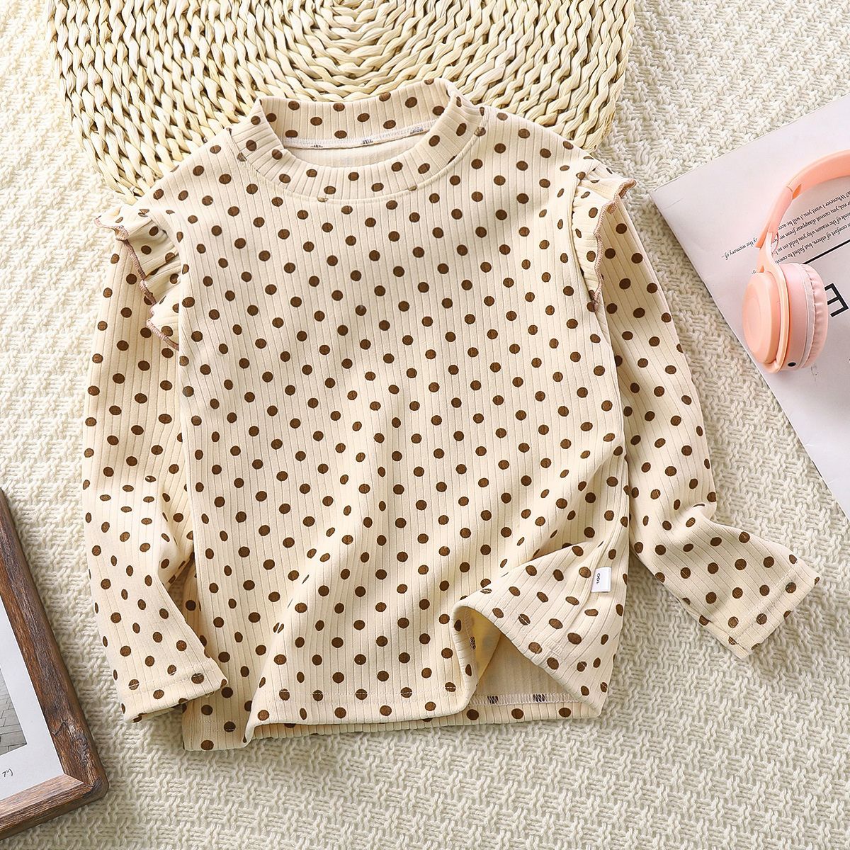 Feather & Fawn Ribbed Thick Ruffle Long - Sleeve Top Baby Clothes
