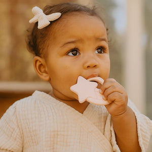 Living Textiles 2 Pack Silicone Teether | Stars & Cloud Pink Teether