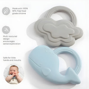 Living Textiles 2 Pack Silicone Teether | Whale & Cloud