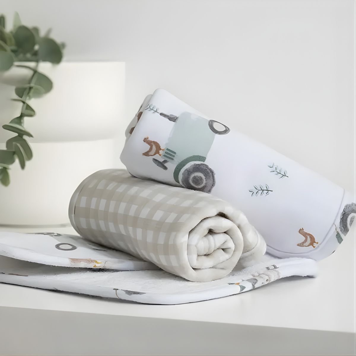 Living Textiles 3 Pack Organic Wash Cloths | Tractor Ride Baby Washcloth