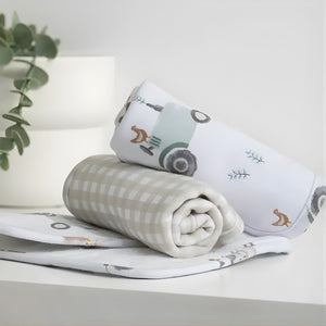 Living Textiles 3 Pack Organic Wash Cloths | Tractor Ride Baby Washcloth