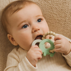 Living Textiles Playground Elephant Teether Ring | Light Sage Teether