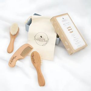 Living TextilesLiving Textiles Baby 3 Pcs Wooden Brush & Comb SetBaby Grooming Kits - Babies Mart Australia