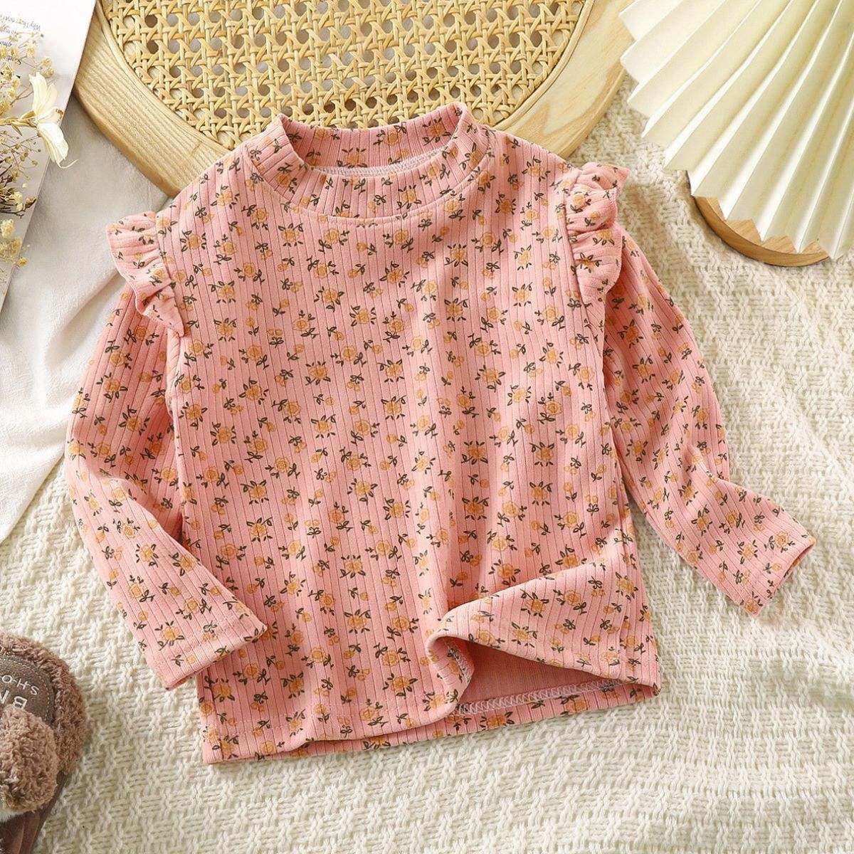 Feather & Fawn toddler long sleeve ribbed top with ruffles