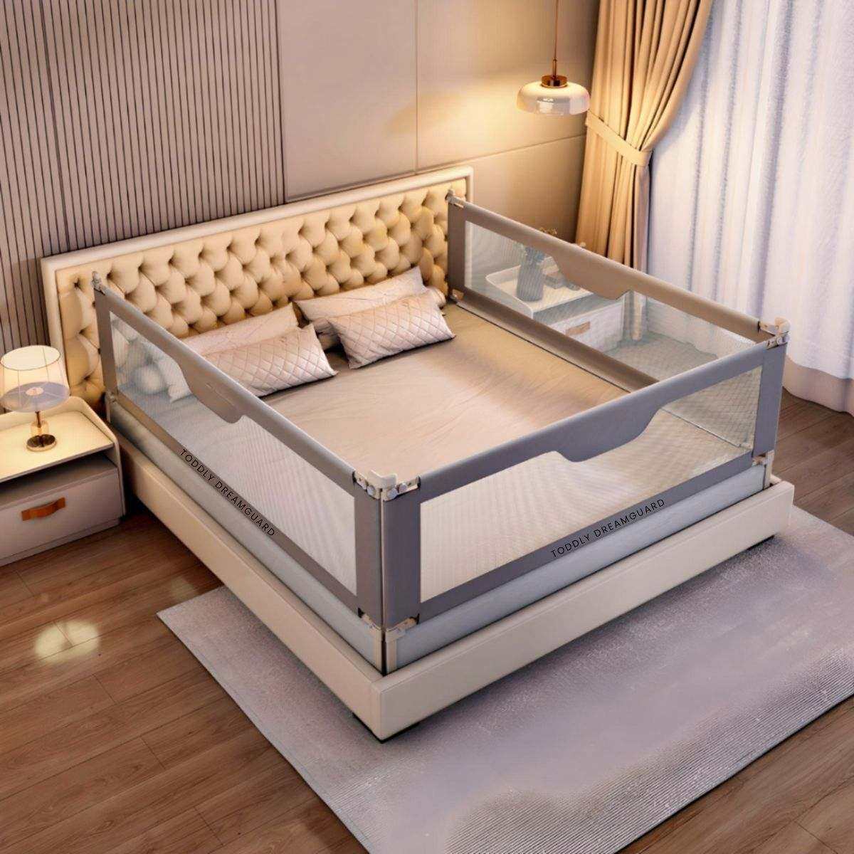 Toddly DreamGuard V2 adjustable baby bed rail with breathable mesh for secure, stable nighttime protection