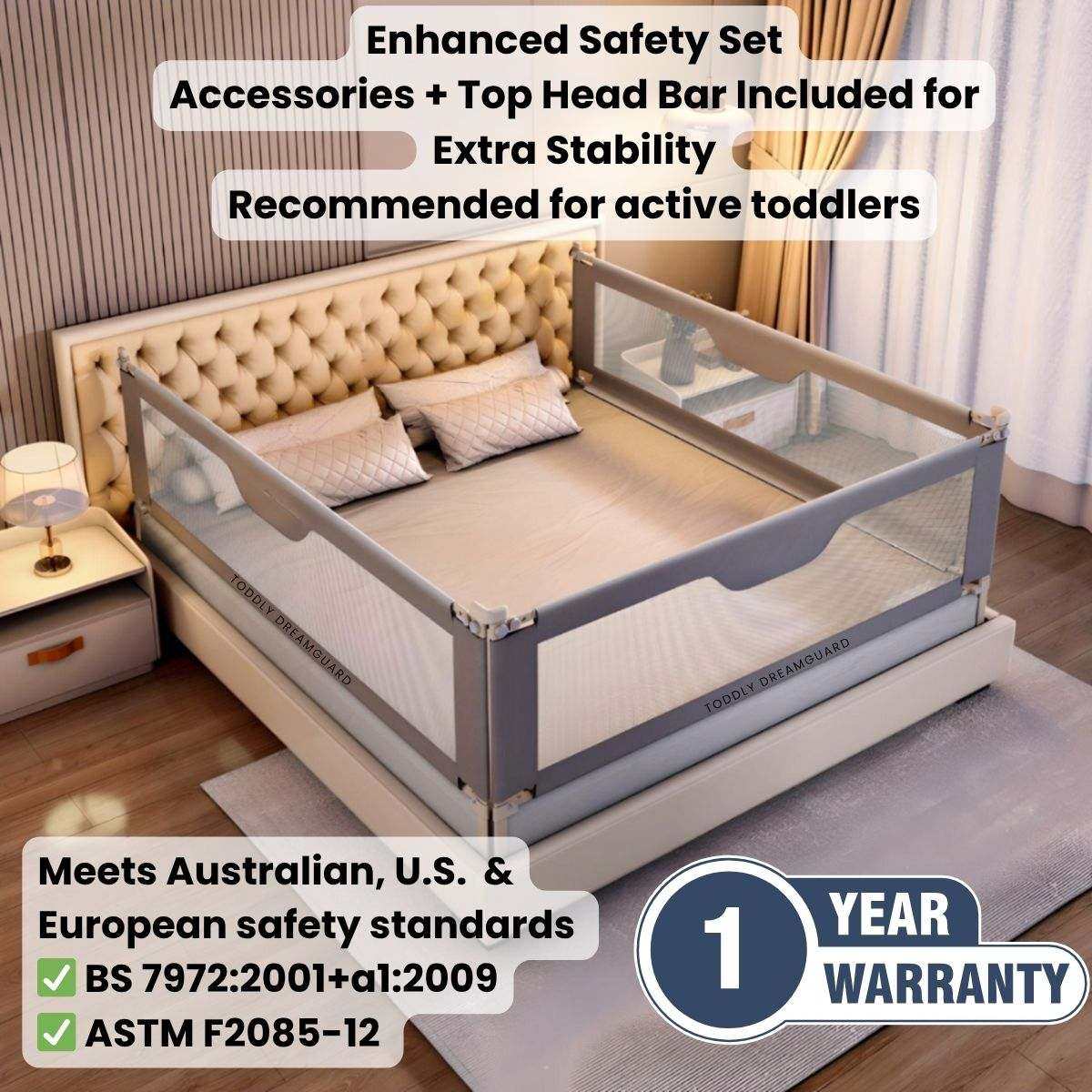 Toddly DreamGuard V2 adjustable baby bed rail with breathable mesh for safe sleep