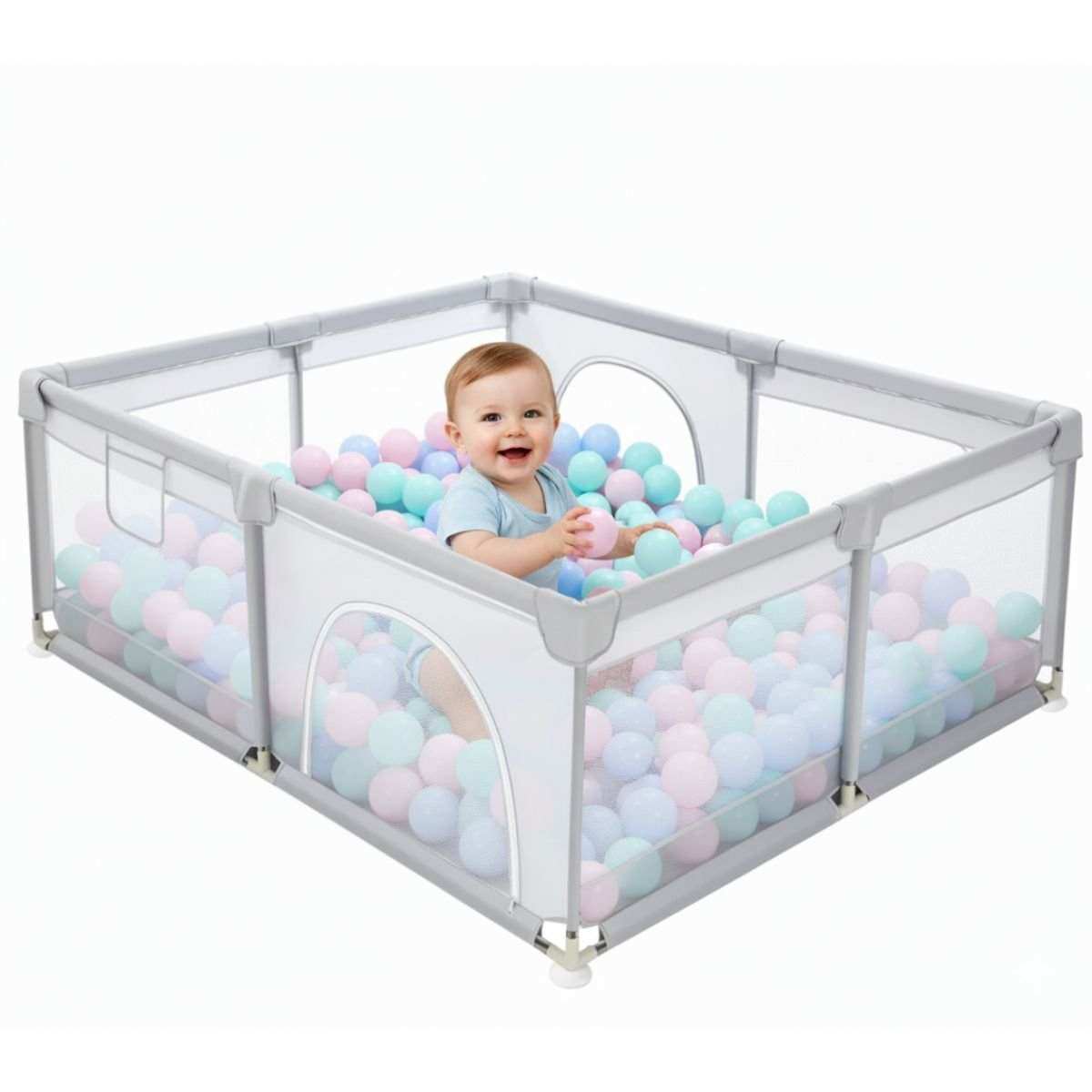 Toddly Explorer Max baby playpen with mesh walls and zip door