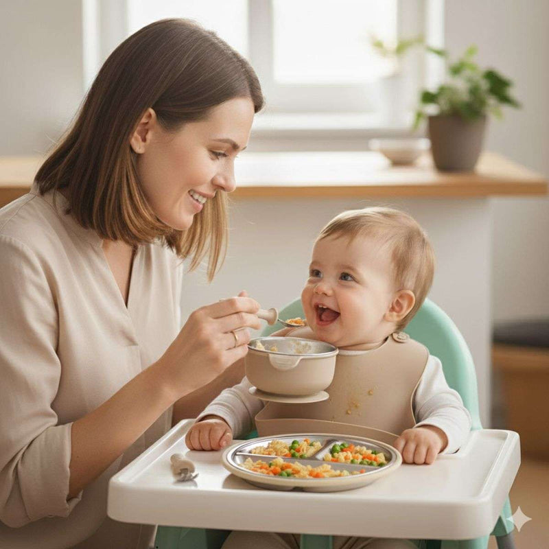 Toddly Mealmate Stainless Steel Feeding Set With Silicone Suction Cover for Baby - Led Weaning Baby Feeding Set
