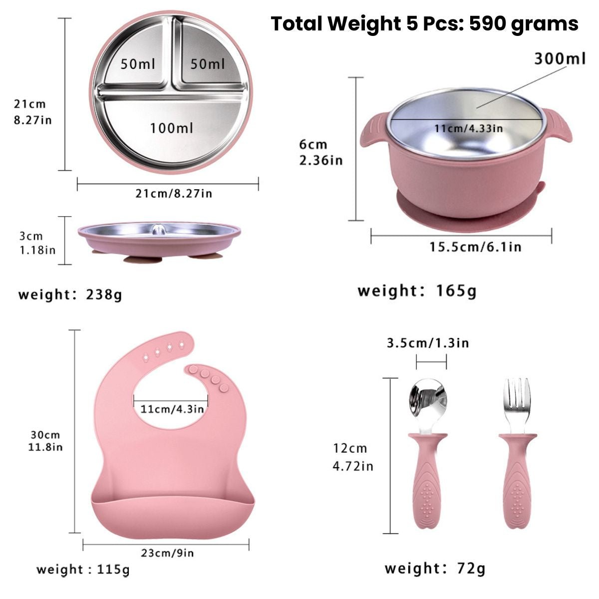 Toddly Mealmate Stainless Steel Feeding Set With Silicone Suction Cover for Baby - Led Weaning Baby Feeding Set